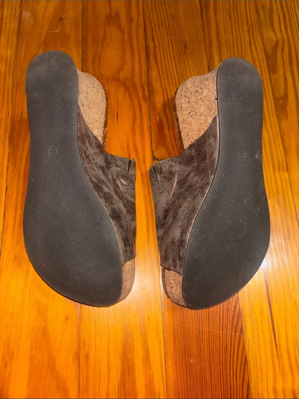 Volatile Metallic Bronze/ Brown Distressed Cork Wedge Platform Sandals